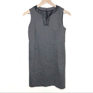 Ann Taylor Gray Shift Dress 2P Petite Sleeveless Faux Leather Trim Work